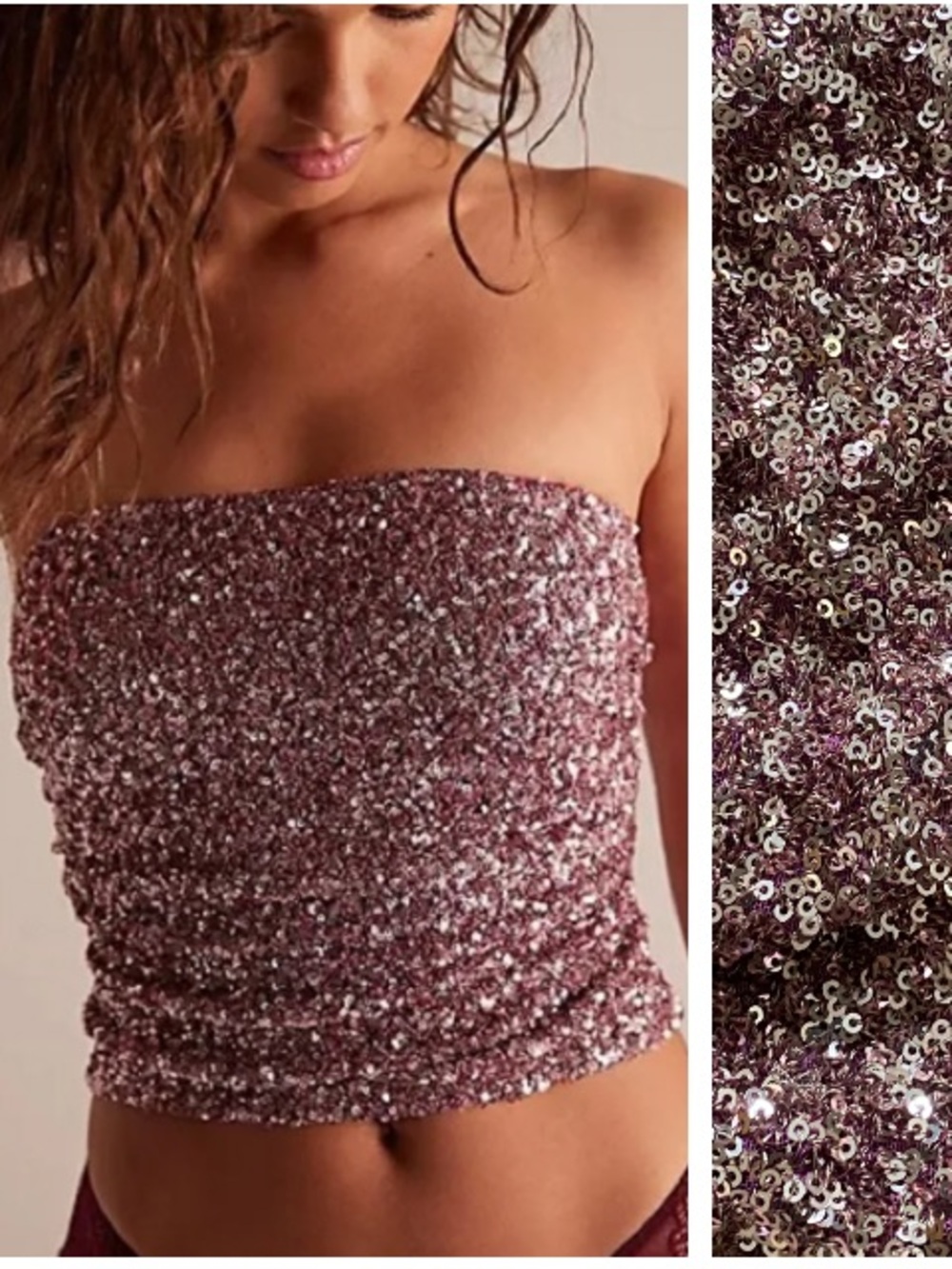 Free People Intimately Pink Sequins Glitter Tube Top Large